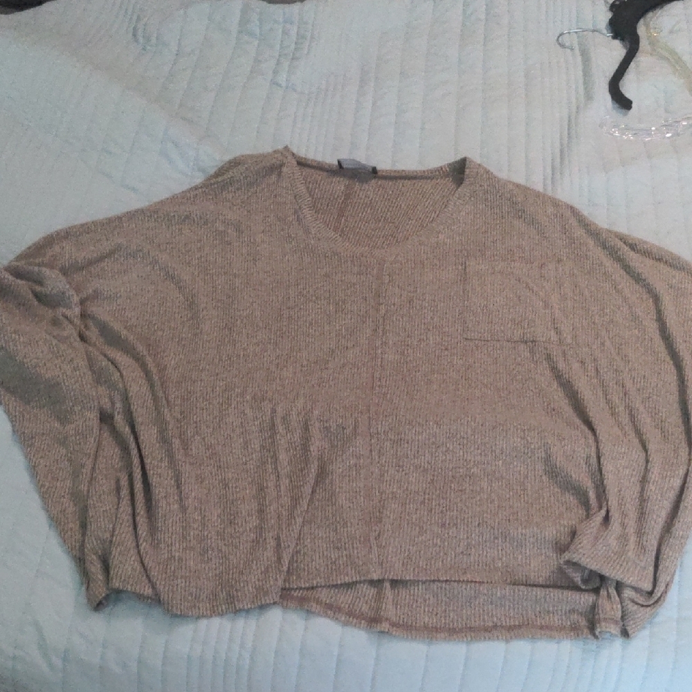 EUC✨ HUDSON GRAY oversized medium (XL) oatmeal short sleeve v-neck knit top - Picture 11 of 14